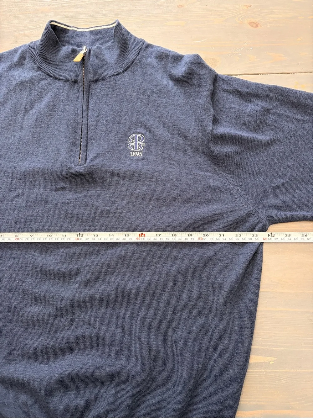 Peter Millard Navy Quarter-Zip Sweater with Contrast Trim - 1895 Logo XL